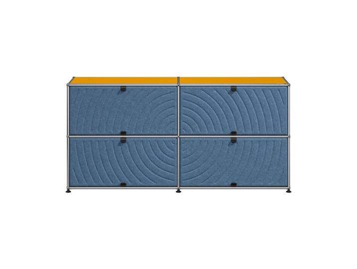 USM Haller Sideboard M68 goldgelb Soft Panels blau 2-fach breit 4 152.3x74x37.3 cm