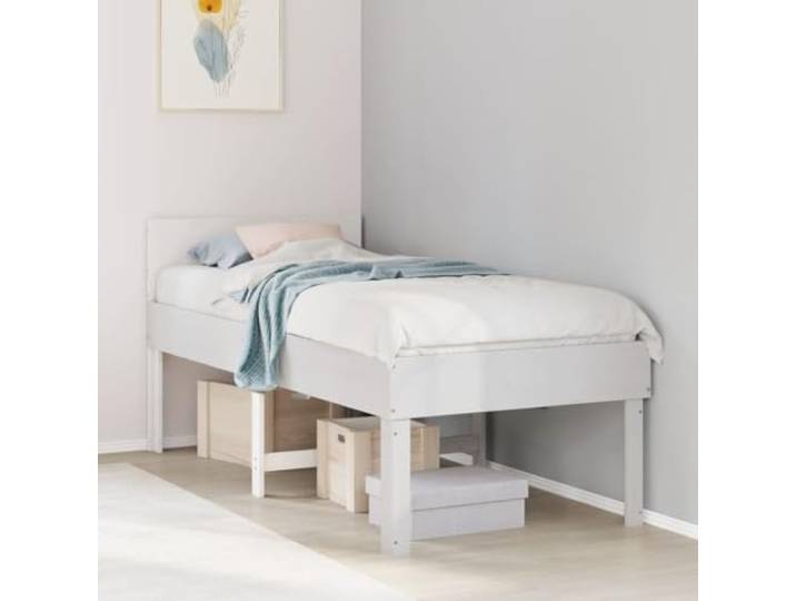 WDGJJFECNMUEHI Massives Kiefernholz Lattenrost Stauraum Weiß 90x190 cm Massivholzbett ohne Matratze Weiß 90x190 cm Kiefernholz Bettgestell mit Lattenrost Stauraum