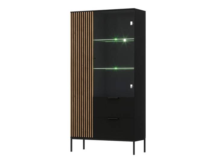 Petits-meubles Geschirrschrank Melchior Schwarz, 2 Schubladen, 100x200x60 cm, Esszimmer, Vitrinen, Vitrinenschränke