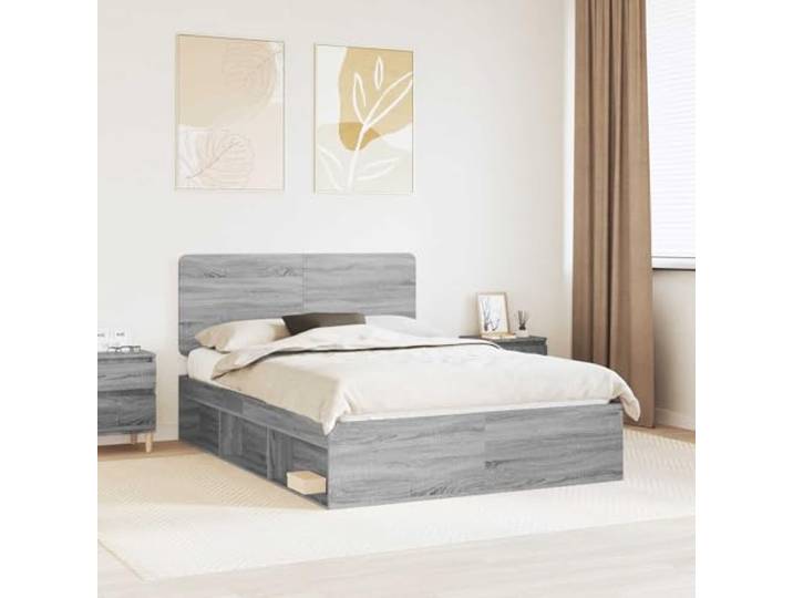 YUOTYRKTEJRSG Massives Kiefernholz Modernes Design 150 x 200 cm Grau Bettgestell Graues Sonoma 150x200 cm Massives Kiefernholz Holzbett mit Lattenrost Stabil & Robust Doppelbett Modern