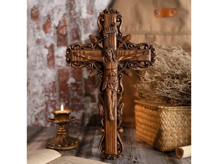 Croix de Jésus en bois, crucifix mural, décoration murale religieuse catholique, ornement mural pour église