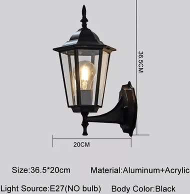 Uplift Curations Europe Style Retro E27 Outdoor Wall Lamp Waterproof Exterior Lighting For Garden Balcony Porch black Up