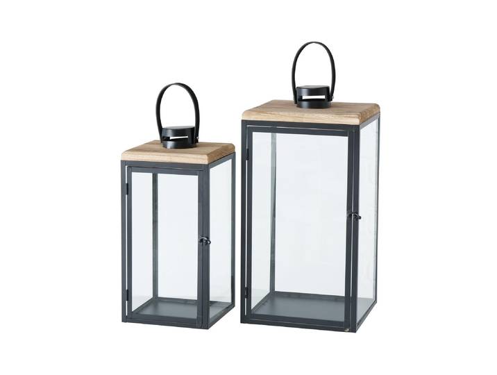 Kerzenlaterne BOLTZE Sirio 2-teilig , braun, schwarz, transparent, Glas, Metall, Kerzenhalter, Kerzenlaterne