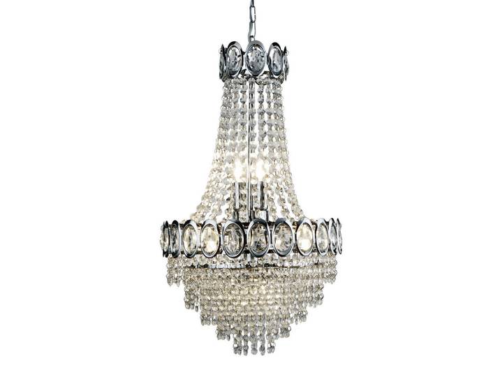 Kronleuchter, Chromfarben, Metall, Glas, 128 cm, höhenverstellbar, Lampen & Leuchten, Innenbeleuchtung, Hängeleuchten, Kronleuchter