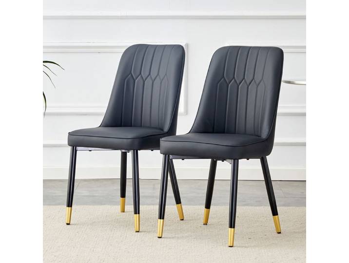 Lot de 2 chaises BELLEMAVE chaises de salle à manger modernes noires dossier rembourré PU et pieds en métal