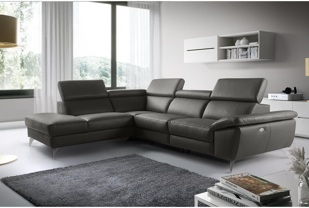 Metro La Crosse Genuine Leather Electric Reclining Corner Sofa Anthracite