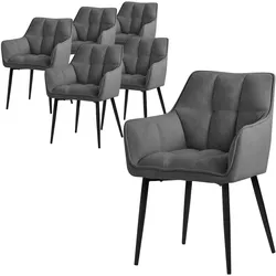 ML-Design – Esszimmerstühle 6er Set – Dunkelgrau Frotteestoff | dick gepolstert, Armlehnen, Metallbeine, ergonomisch