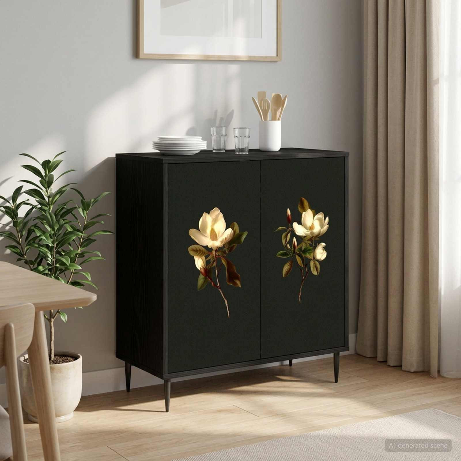 vidaXL Dressoir BREMEN, modern, zwart, eikenlook, B/D/H: 69 x 33 x 76 cm