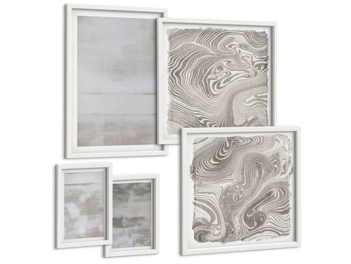 BILDER SET 5er Set - 50x50 cm & 20x30 cm & 40x60 cm Weißer Rahmen - Abgenutzte Texturen, moderner Stil