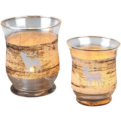 Teelichthalter AMBIENTE HAUS "Xmas, Weihnachtsdeko", braun, H:9cm Ø:8cm, Glas, Kerzenhalter, Teelichthalter