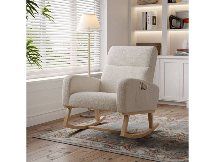 Fauteuil à Bascule - SOMUBI - Beige - Bois Massif - Style Scandinave - 1 Place