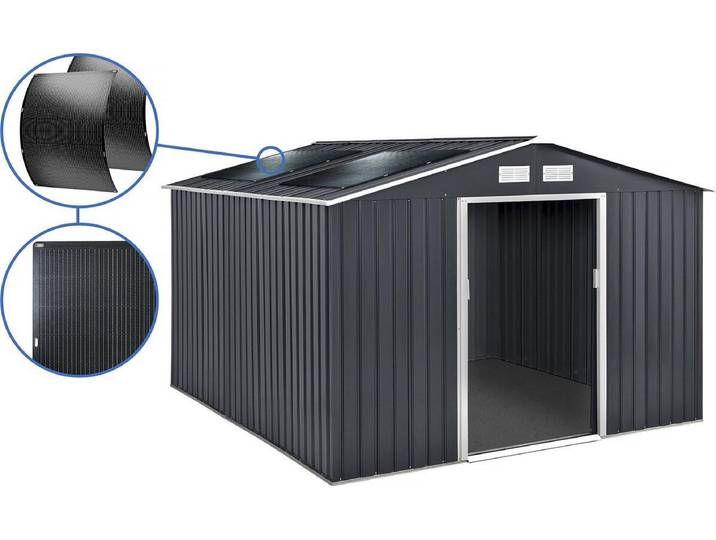 Gerätehaus aus Metall - \ Vegas\ - 15 m² mit Solarpaneelen - Grau