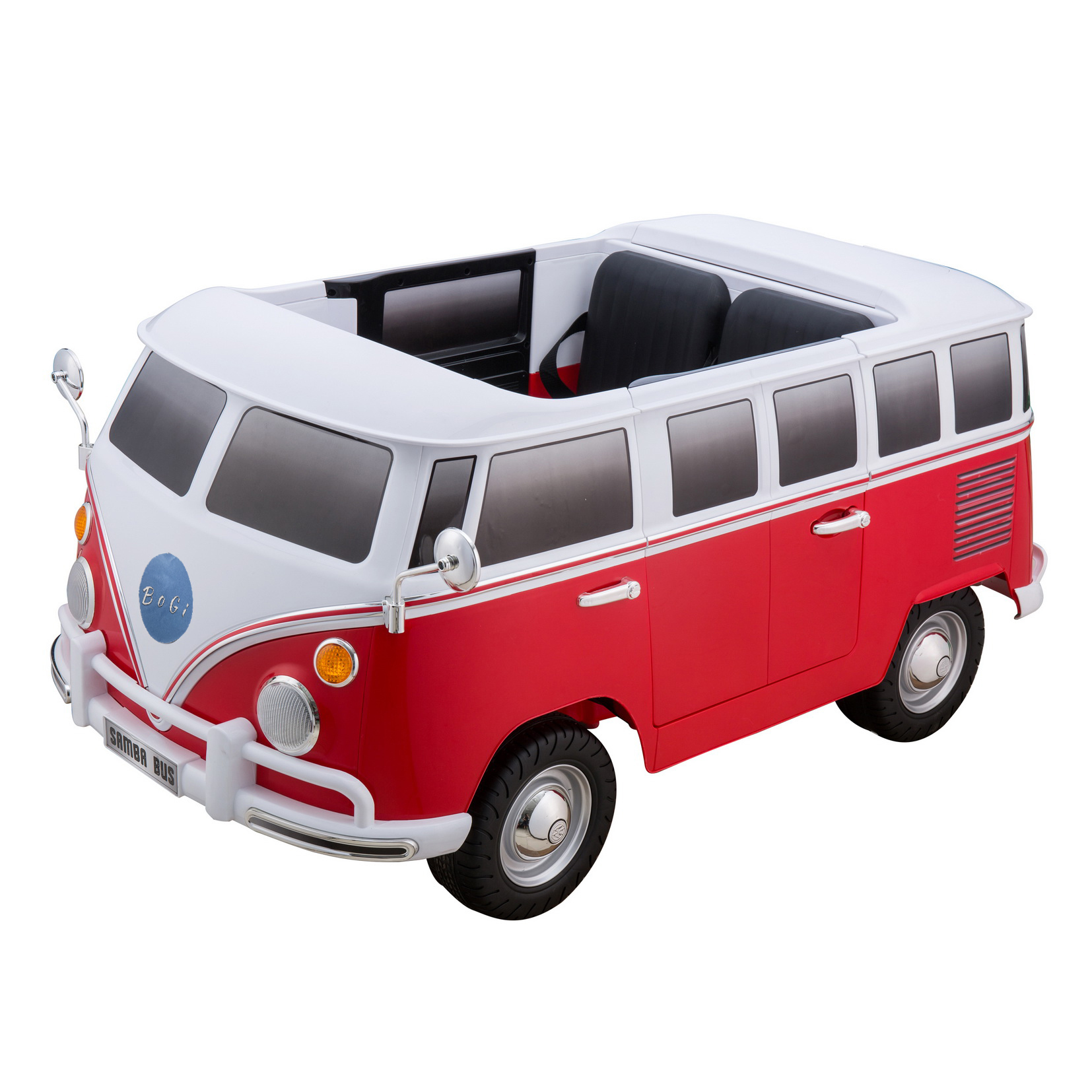 Elektro Kinderbus Retro-Design - 12V, 2 Sitze, LED-Licht, Sound, USB/AUX, Rot-Weiß