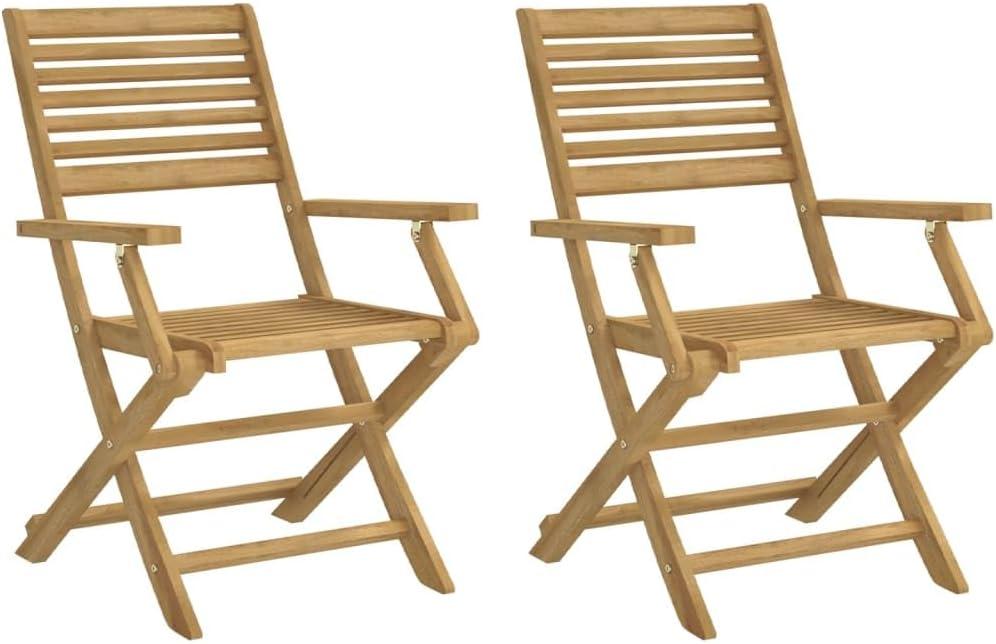 2 klappbare Gartenstühle aus massivem Akazienholz, 54,5x61,5x86,5 cm, mit Armlehnen und Rückenlehne für den Garten oder die Terrasse