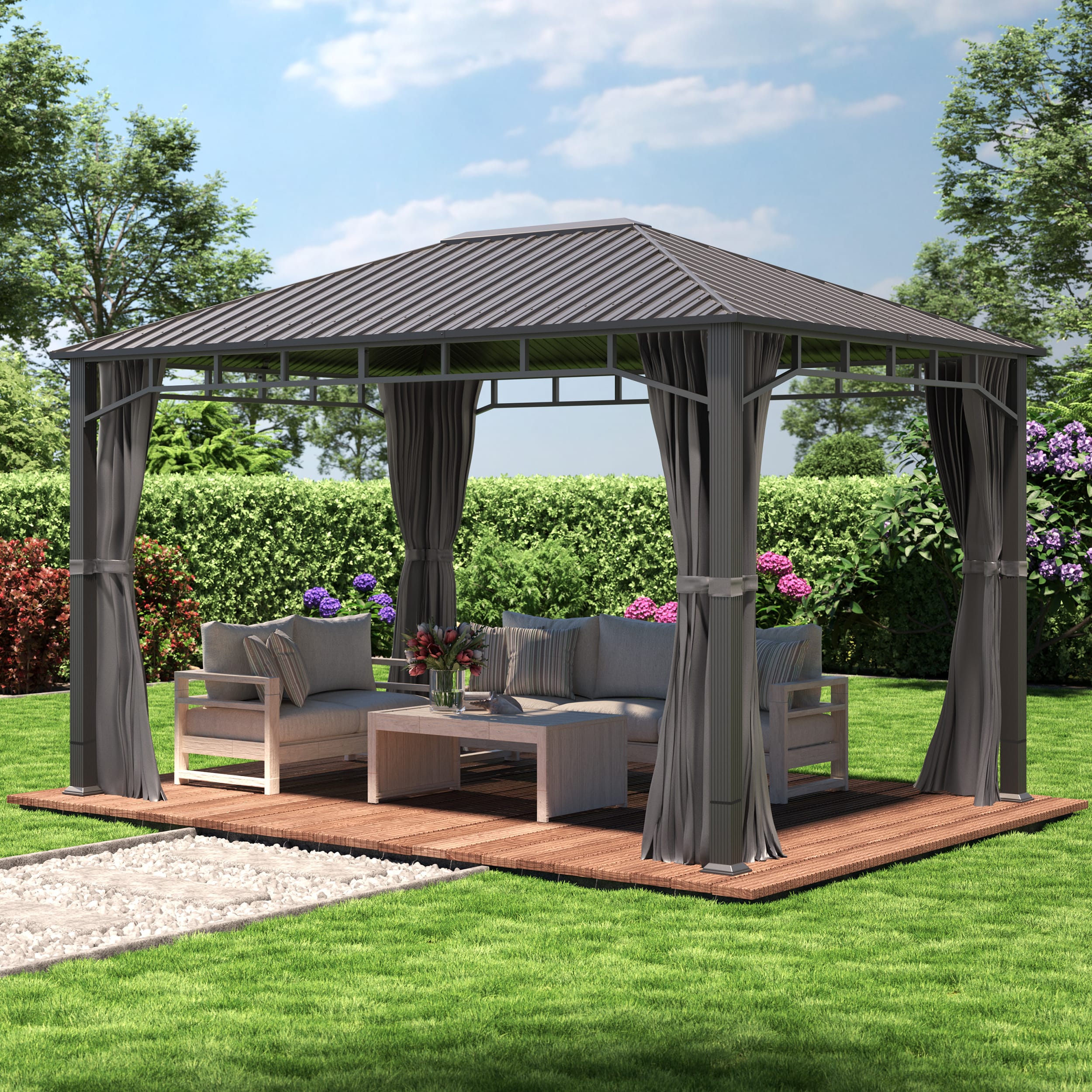 TOOLPORT 3x4 m Hardtop Gartenpavillon, inkl. 4 Seitenteile, loft grey - (300194)