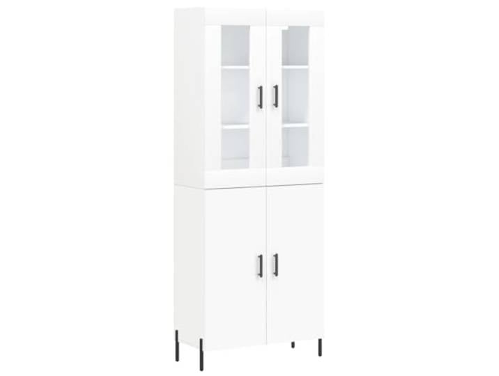 Fisinber Highboard Weiß 69,5x34x180 cm Schrank aus Holzwerkstoff Stilvoller Mehrzweckschrank mit Glastür und Metallfüßen für Wohnzimmer und Esszimmer. Viel Stauraum für Wohnaccessoires.