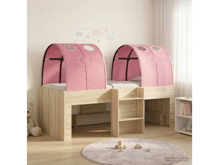 furnicato Bett Kinder-Hochbett 203 x 111 x 68,5 cm Sonoma Eiche Pink (1-tlg), Lattenrost-Kinderbett mit Bett-Tunneln für dein Schlafzimmer