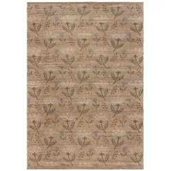 Juteteppich mit floralem Muster, handgewebt, naturfarben - `Jed`. 80x150 cm | Kadima Design