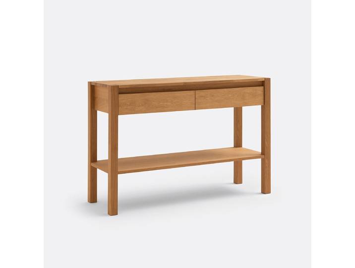 LA REDOUTE Console chêne abouté et plaqué, 2 tiroirs, Adelita Beige Chêne