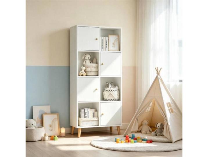 ViYi.Bibliotheque de Blanc - 64.5x30x140.5cm - Rangement Sur Étagère Verticale - Bibliothèque En Bois Massif