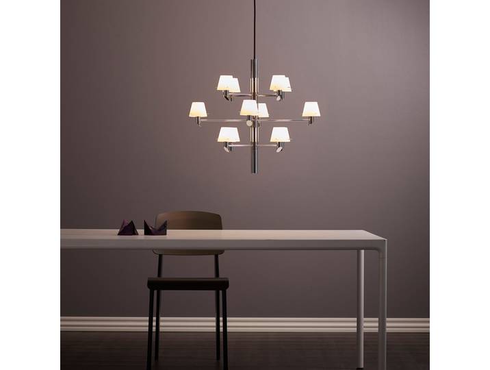 Gil Lustre, couleur chrome, Ø 67 cm, à 12 lampes - Herstal - Salon / séjour - Design - Métal - Multi-ampoules