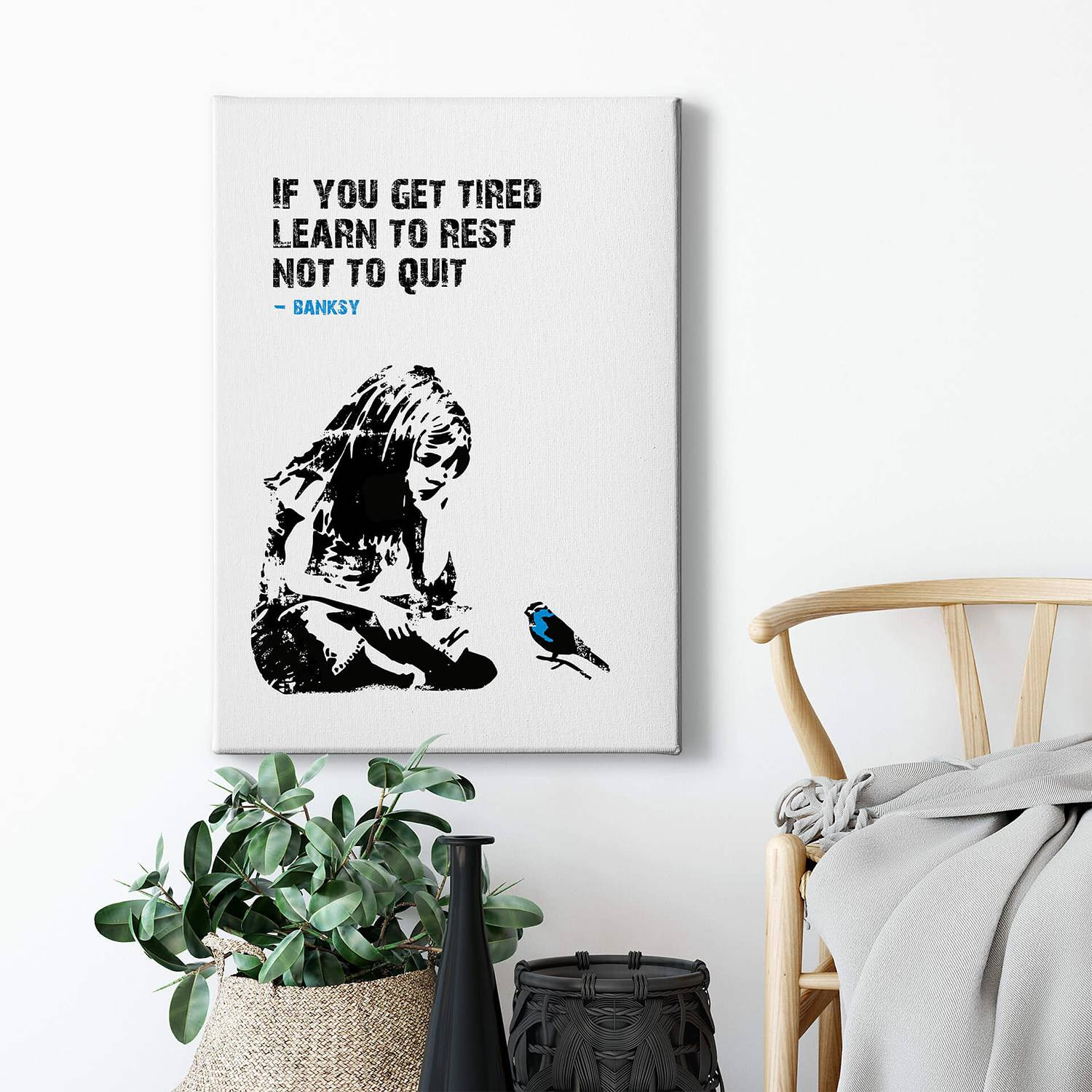 home24 If You Get Tired wanddecoratie, blauw/wit, 50 x 70 cm