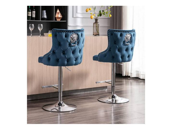 LuxusKollektion Barhocker Barhocker 2er Höhenverstellbar Gepolstert Löwenring Blau