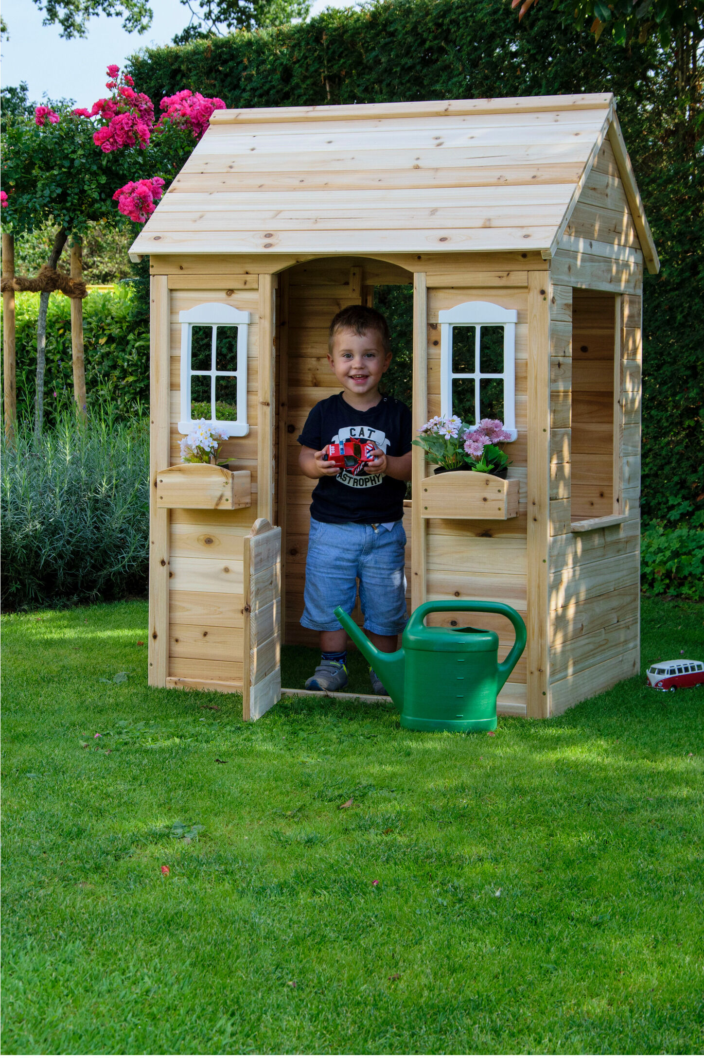 DOBAR Spielhaus mit Blumenkästen, natur, aus Holz