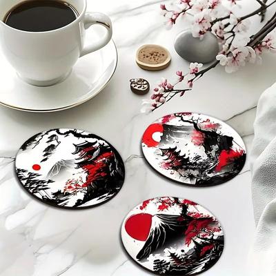 Inspired Finds Japanese Landscape Wooden Coaster Set 6pcs Heatproof Non Slip Drink Coasters Japanese Landscape Wooden Coaster Set 6pcs Heatproof Non Slip Drink Coasters