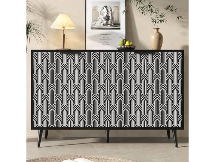 Merax Sideboard Esszimmerschrank Freistehender Aufbewahrungsschrank für Esszimmer und Wohnzimmer, 120×35×78 cm,Schwarzem MDF und Metallbeinen
