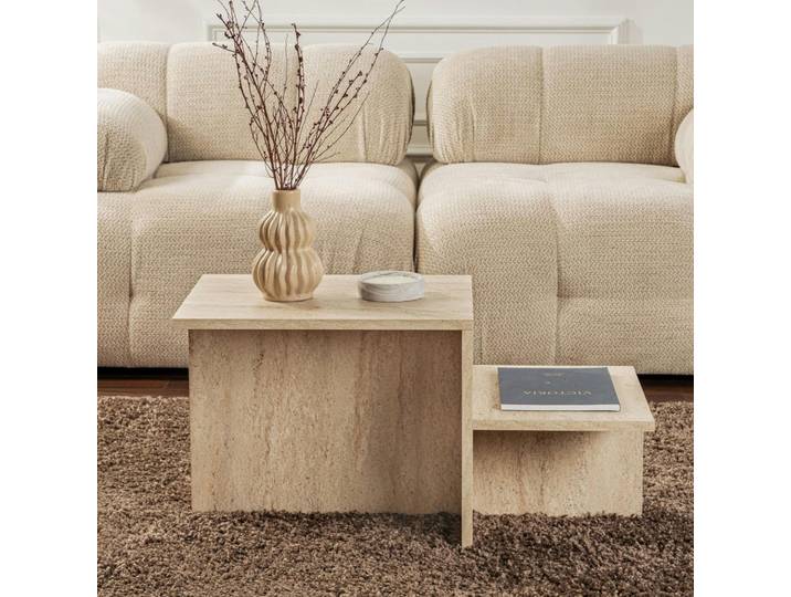 Table basse moderne double hauteur MARFA - Travertin