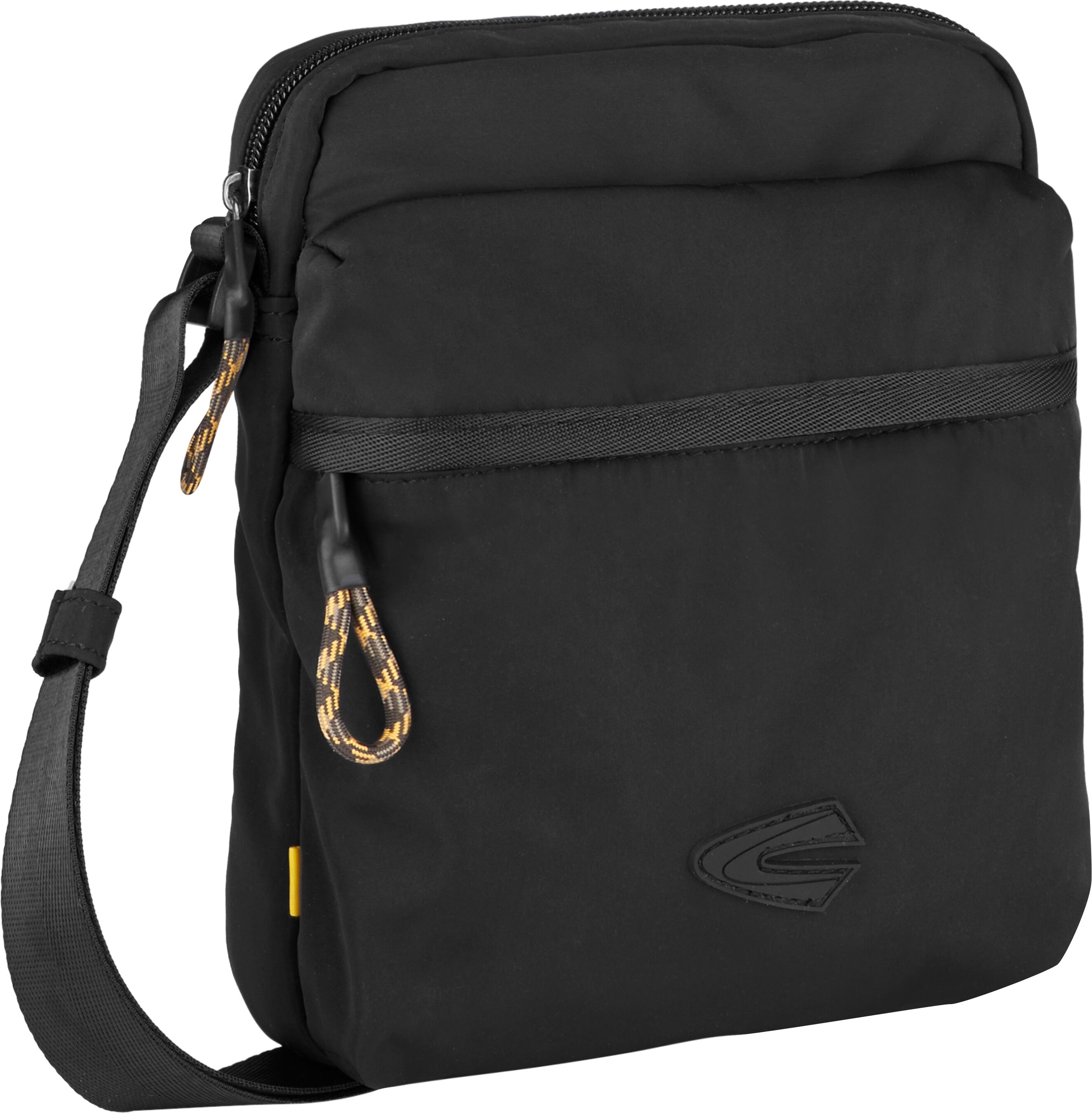 Umhängetasche CAMEL ACTIVE "Terra", Herren, Gr. B/H/T: 18cm x 22cm x 6cm, schwarz, Polyester, Taschen Umhängetasche, aus recyceltem Nylon und voluminös aufgesetzten Taschen