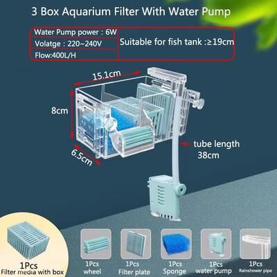 Inspired Finds Aquarium Waterfall Filter Box Wall Mounted Silent Circulating Purifier With Built in Pump For Fish Tanks 3box With Media Ball cn Plug