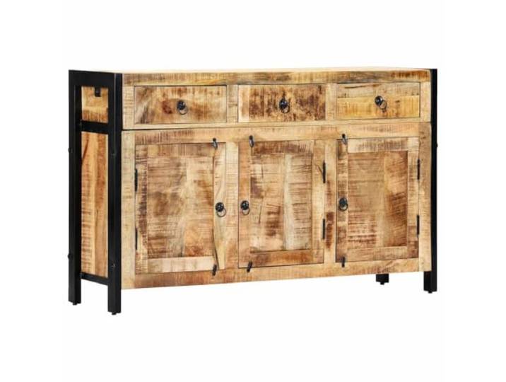 RJPLMFV Anrichte, 120 x 35 x 76 cm, Mangoholz, massiv 3 Fächer, 3 Schubladen, Rahmen aus Stahl, lackiert, industrieller Stil