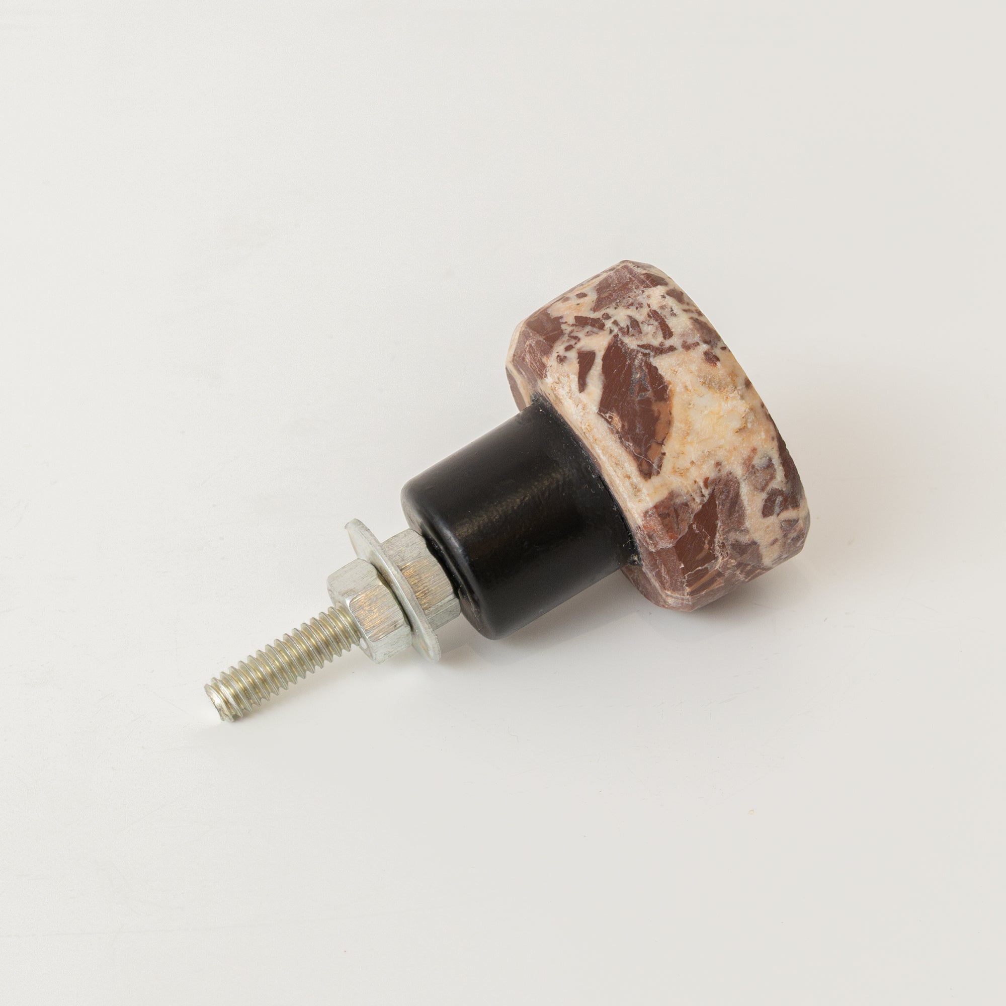 Set of 4 Round Red Marble Drawer Knobs Metal, Marble