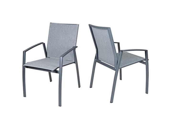 Stapelsessel, Anthrazit, Schwarz, Metall, Textil, 57x87x64 cm, Gartenmöbel, Gartenstühle, Gartenstühle stapelbar