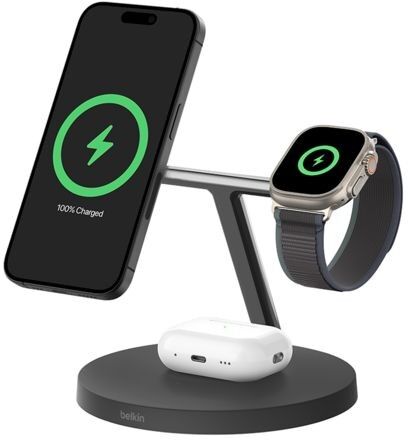 Belkin BoostCharge Pro Qi2 3-in-1 Magnetic 15W Wireless Charging Stand - Black