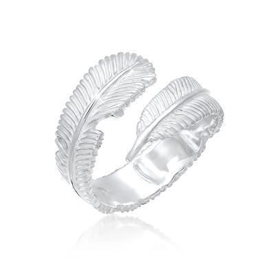 Fingerring ELLI "Offen mit Feder Design 925 Silber", silber, Fingerringe, Damen, Resizable, ohne Stein, Silber 925 (Sterlingsilber), 5mm, Fingerring