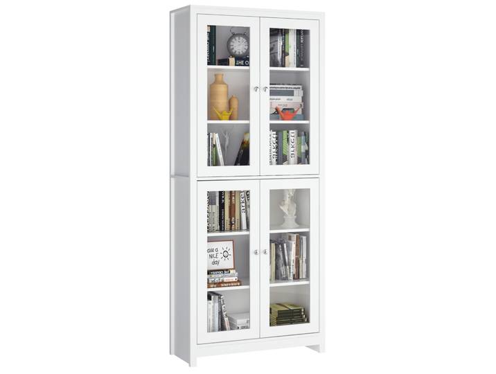 Getone 190cm Vaisselier, Vitrine en Verre, Vitrine Salon, Armoire Cuisine Haute Bibliothèque avec avec 4 Portes Vitrées, Blanc
