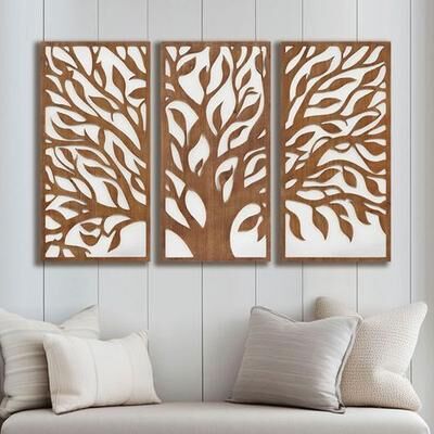 Jla Home/Furniture & Decor Tree of Life Wall Art Decor Walnut Set of Three, Set of Three, Walnut