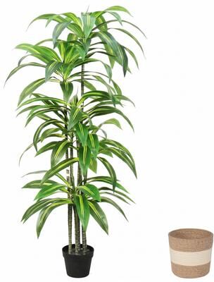 Kodotan sofa Dracaena Artificial Plant Indoor 5.5FT - Large Tropical Fake Tree with Lifelike Leaves - Tall Faux Floor Plant in Pot