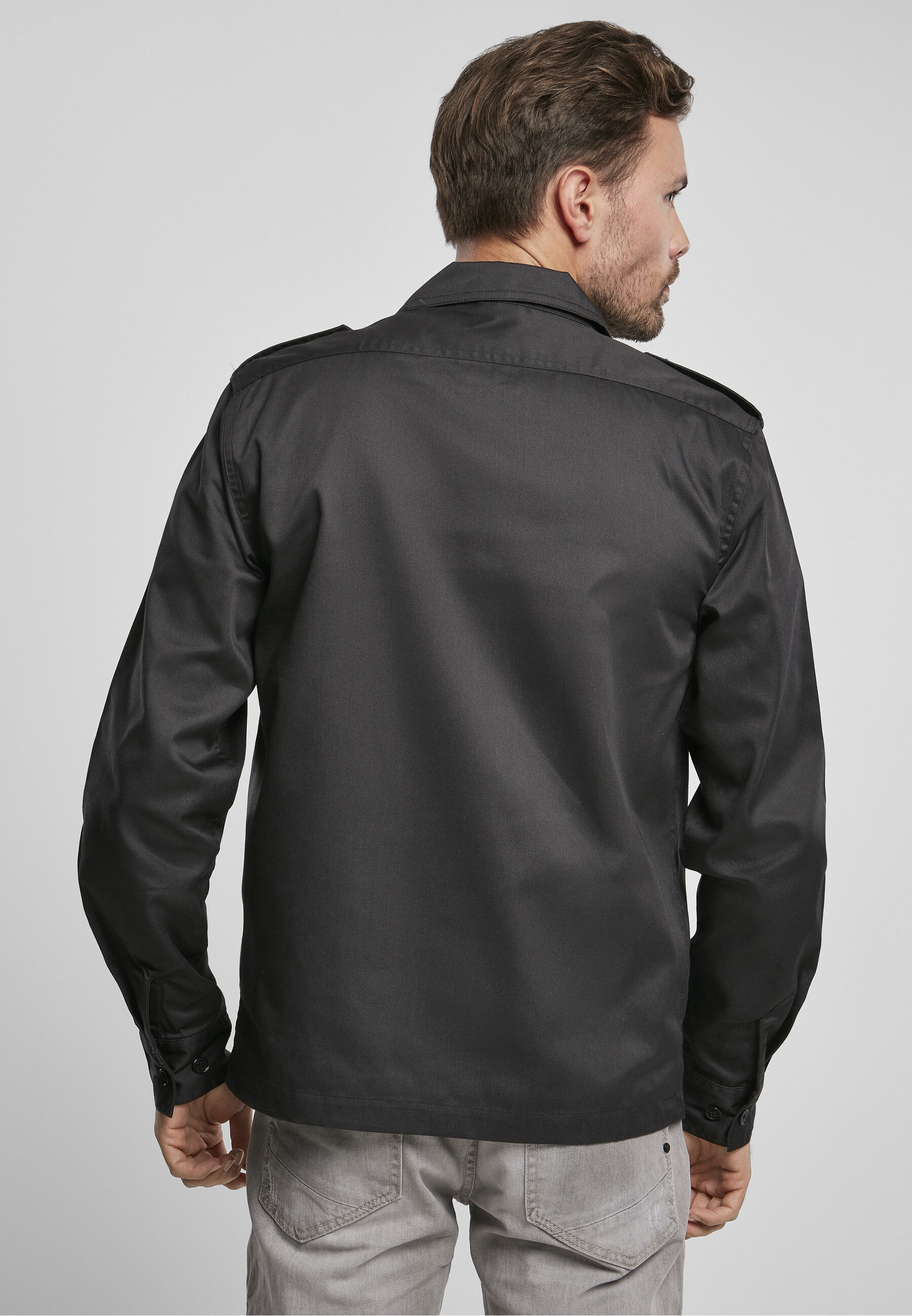 Langarmhemd BRANDIT "Brandit Herren US Shirt", Herren, Gr. L, US-Größen, schwarz, 80% Polyester, 20% Baumwolle, unifarben, normal, Hemden