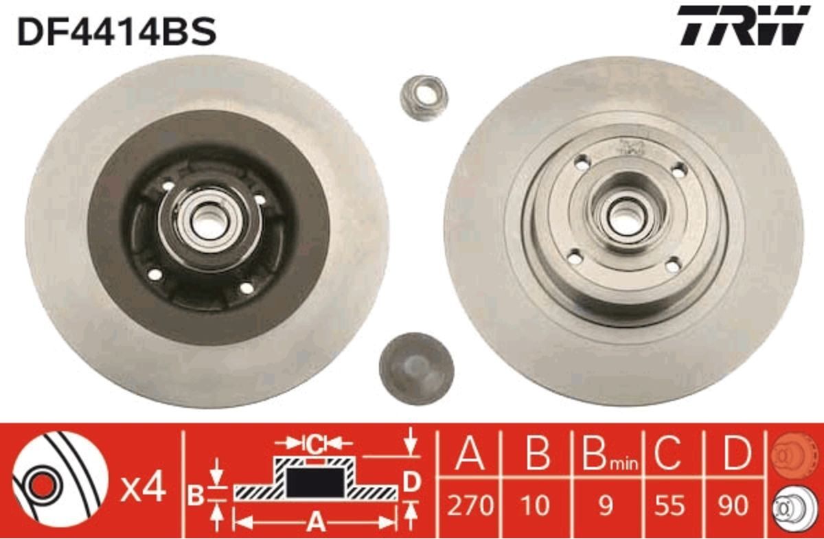 Bremsscheibe TRW DF4414BS hinten, voll, 1 Stück