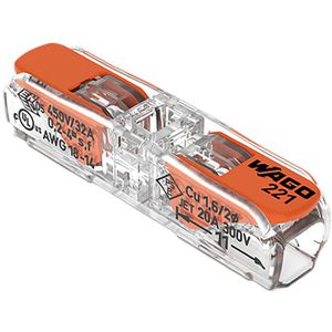 Wago Verbindungsklemme Compact, 221-2411, 2 Leiter, 4mm², mit Hebel, Durchgangsverbinder, 60 Stück