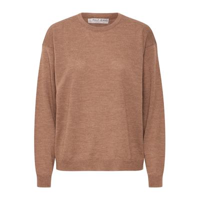 Strickpullover PULZ JEANS "Damen Strickpullover PZSADIE", Damen, Gr. XL, braun (bison melange), Obermaterial: 100% Wolle WO., Pullover Strickpullover