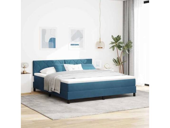 Samt LED Beleuchtung Schlafzimmer Boxspringbett Blau 180 x 200 cm LED Boxspringbett mit Matratze Dunkelblau 180x200 cm Samt mit RGB LED Beleuchtung und verstellbarem Kopfteil