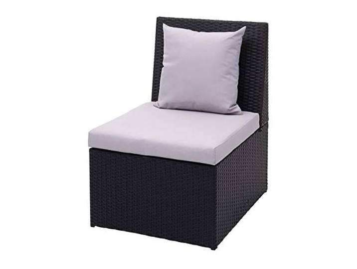 Mendler Poly-Rattan Sessel HWC-G16 - schwarz, Kissen hellgrau Lounge-Rattanstuhl, Gartenstuhl, Gastronomie
