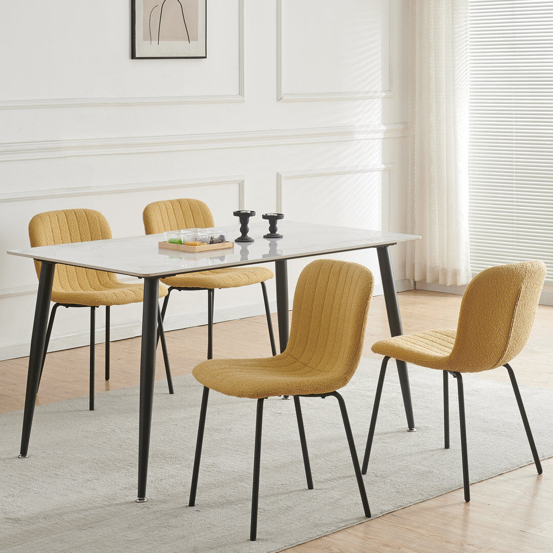 George Oliver Linen Fabric Dining Chairs Upholstered Chairs Yellow 222.25cm H X 113.03cm W X 101.6cm D