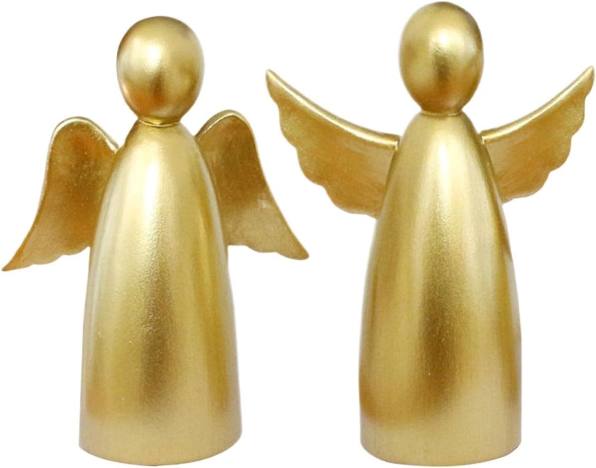 Set van 2 handafgewerkte gouden engelen beeldjes voor decoratie van uw woonruimte