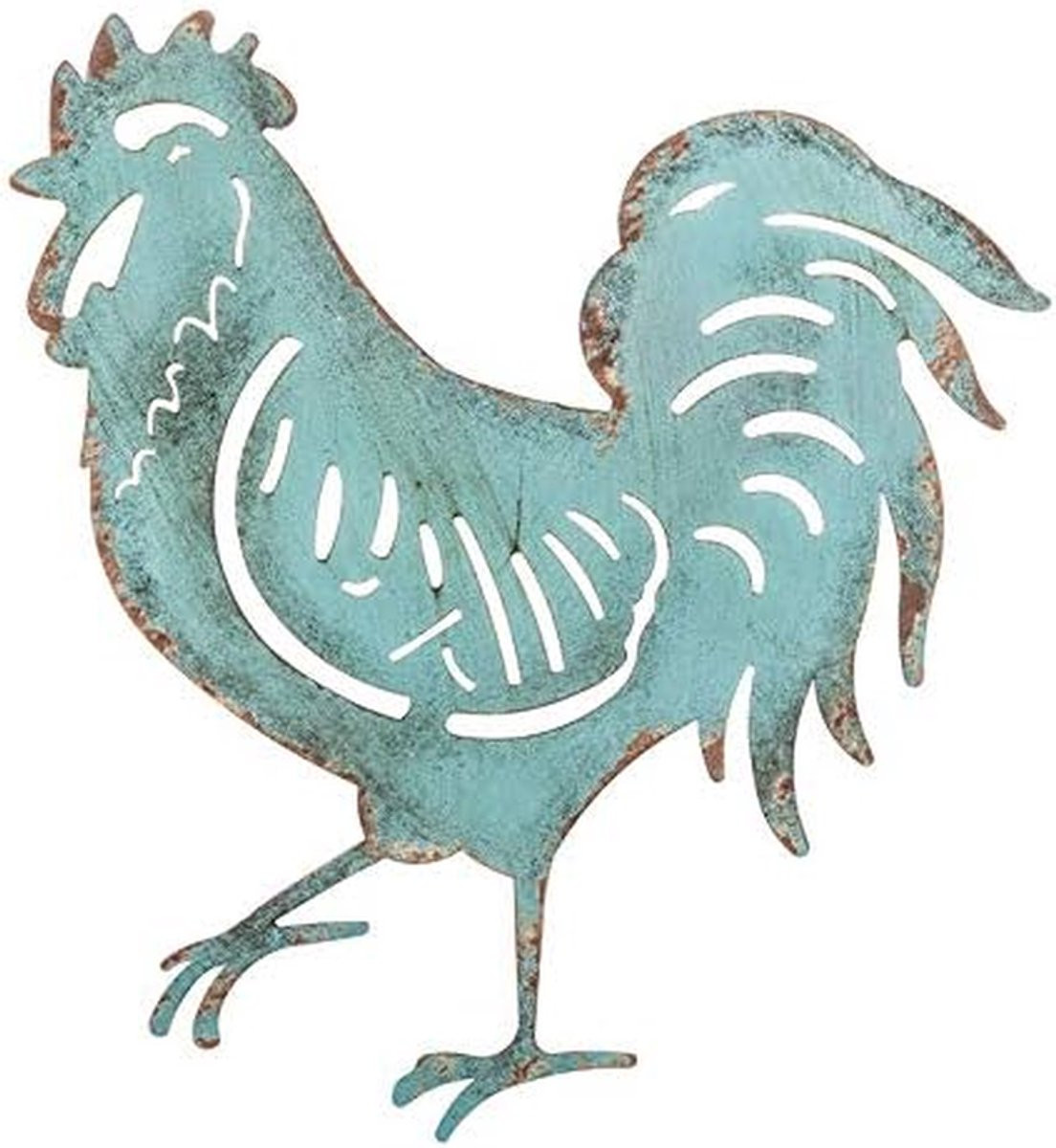 Metalen Kip Wanddecoratie - Rooster Decoratie - Landelijk Interieur - Turquoise - 30 cm